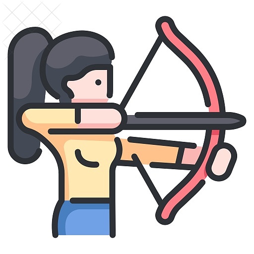 Aim, archer, archery, arrow, bow icon.