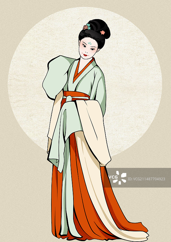 唐朝汉服传统文化服饰古代女子国风插画图片素材
