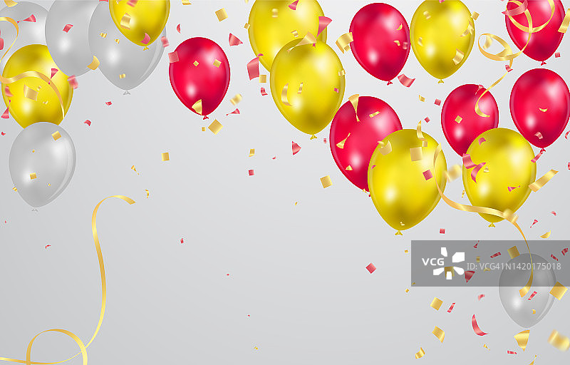 逼真的彩色氦氣球孤立的背景。聚會裝飾框架生日，周年紀念，慶?；顒?。信息演示或身份布局。圖形模板和想法。圖片素材