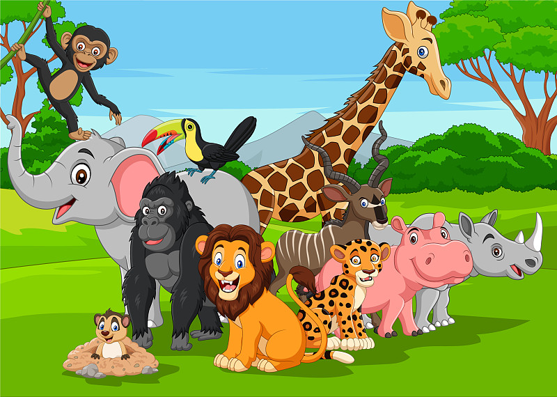 卡通野生动物在丛林中图片