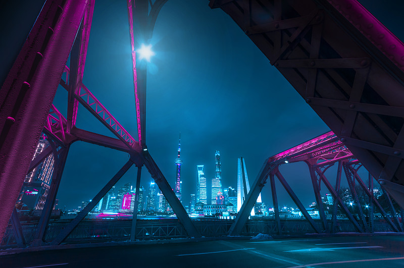 上海外灘夜景科幻圖片素材