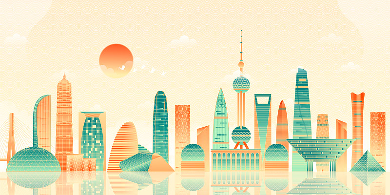 上海中心城市建筑群矢量插畫圖片
