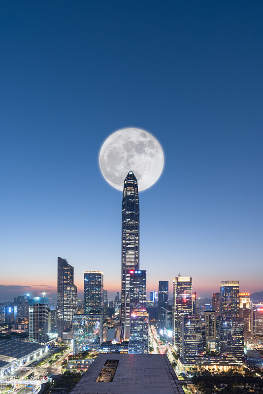 深圳城市繁華夜景和中秋節概念圖片素材