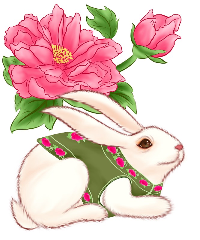 2023年兔年月份兔可愛白兔月歷插圖圖片素材