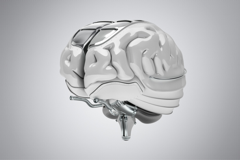未來主義的，由金屬和塑料制成的合成大腦圖片素材