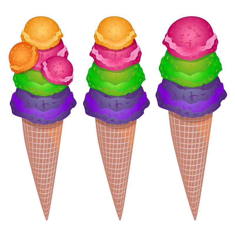 冰淇淋蛋卷。華夫杯里的冰淇淋球插畫圖片