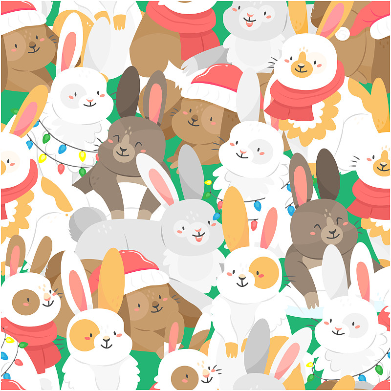 無縫模式與卡通風格的圣誕兔子。圣誕節的插圖背景。2023年兔年。圖片下載