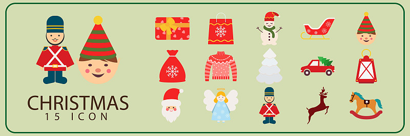圣誕圖標設置，矢量和插圖。新年快樂，圣誕快樂和節日裝飾插畫圖片