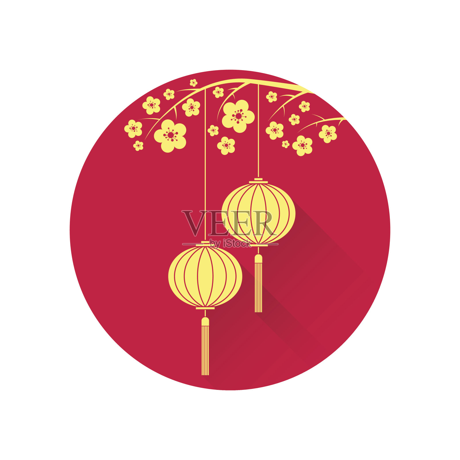 中国灯笼和樱花的扁平图标。设计元素图片