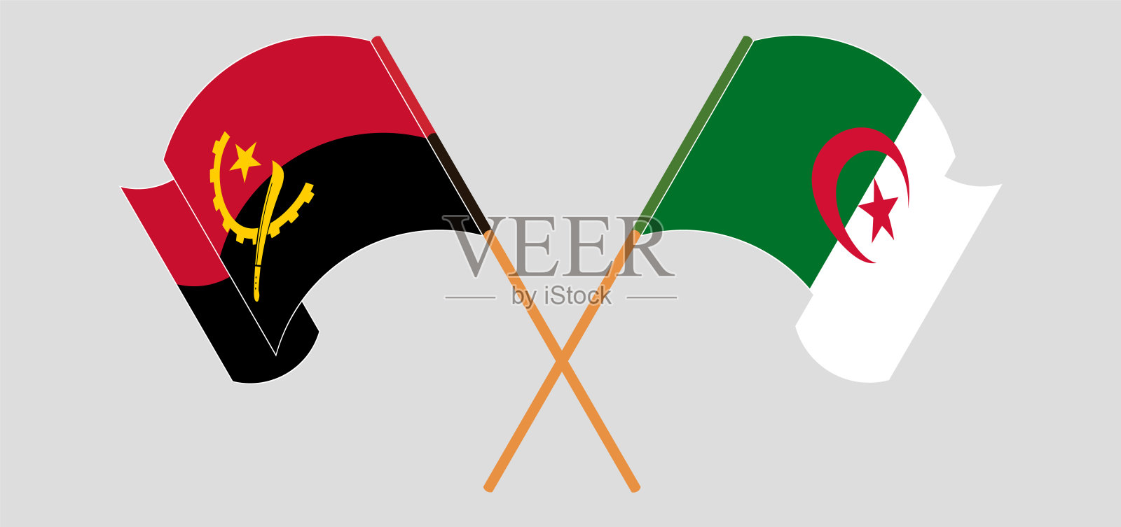 安哥拉和阿尔及利亚国旗飘扬插画图片素材