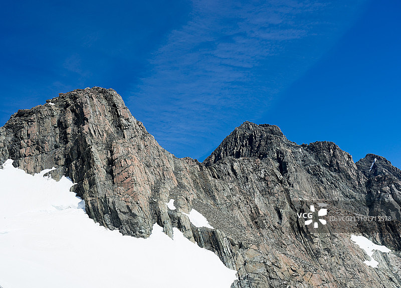 雪山。高山景观与雪和清澈的蓝天图片素材