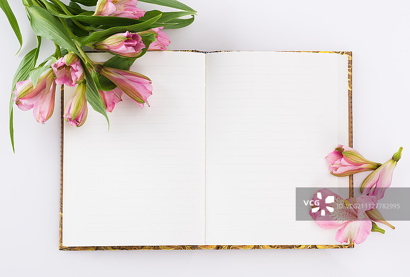 情人节、母亲节作文。爱的日记和春天的鲜花。白色背景……图片素材