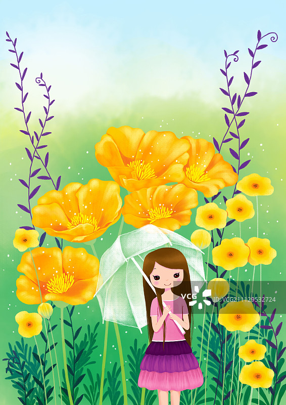 美丽可爱的女孩系列-撑一伞花香图片素材