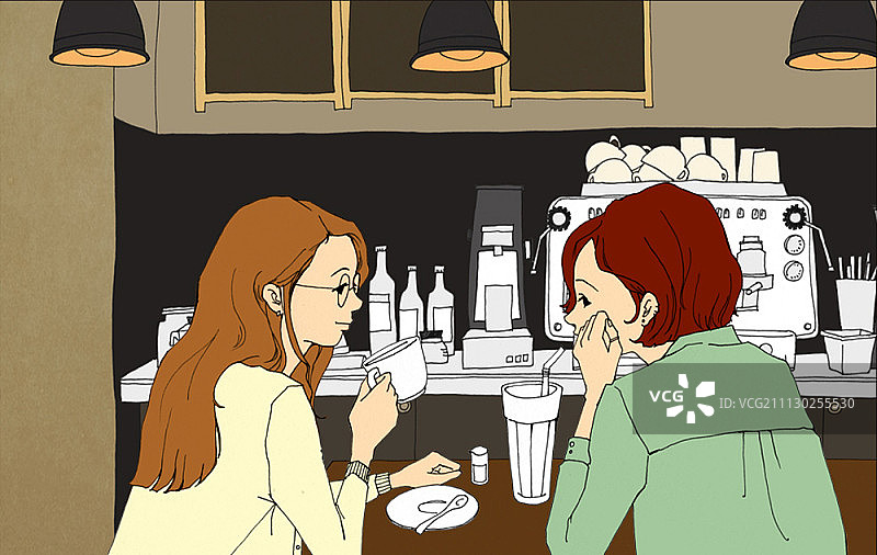 在咖啡店里聊天的女人图片素材