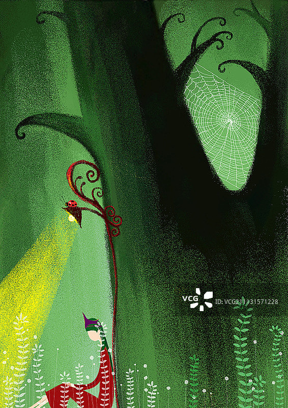 天天天蓝唯美插画系列-坐在树下的女孩图片素材