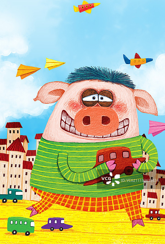 动物儿童插画系列-玩具和小猪图片素材