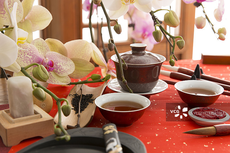 中国传统新年物品及茶道图片素材