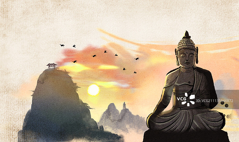佛教与僧人插图图片素材