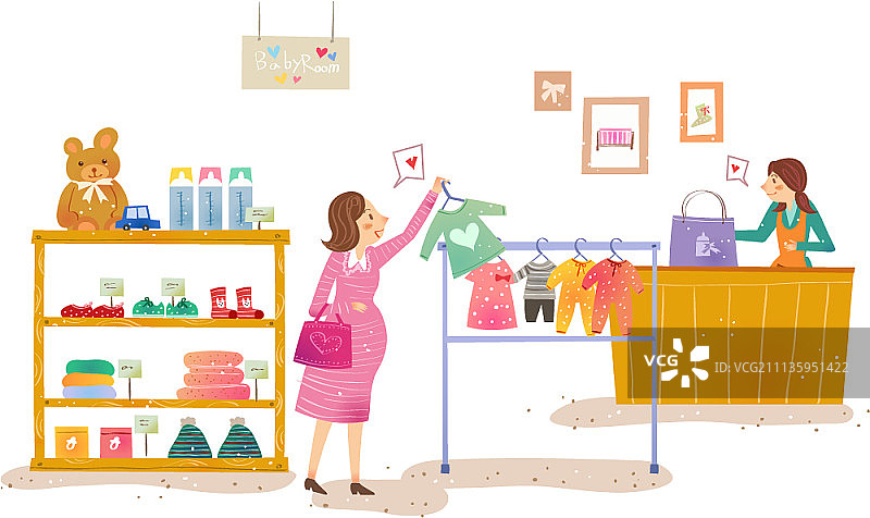 孕妇在婴儿服装店购物图片素材