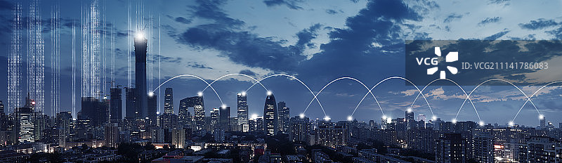 大数据互联网概念的北京CBD摩天大楼建筑群图片素材