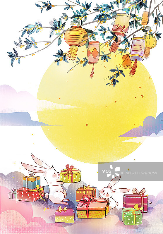 中秋节玉兔竖版2图片素材