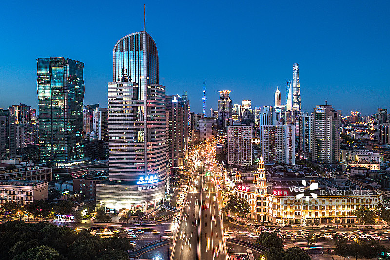 上海延安路高架城市景观航拍图片素材