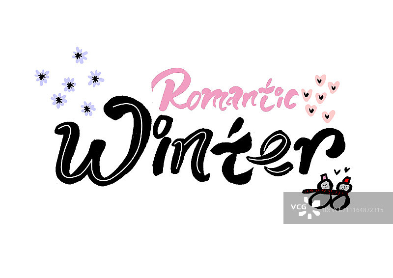 浪漫的冬天，手绘文字图片素材