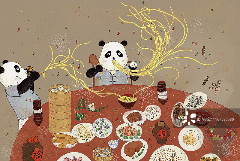 大熊猫与中国美食图片素材