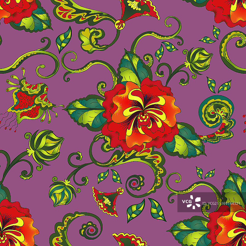 热情无缝花卉背景素材，紫色背景上的大红牡丹素材图片素材