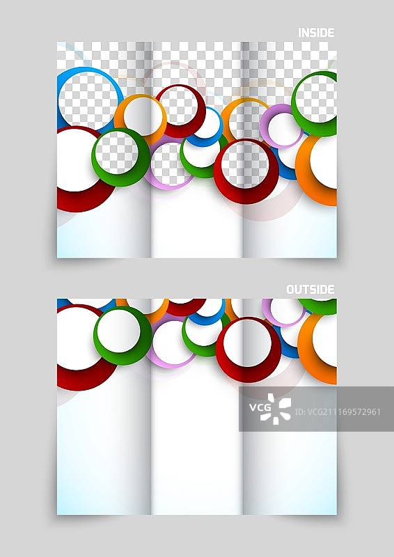 三折宣传册模板设计与彩色的圆圈图片素材