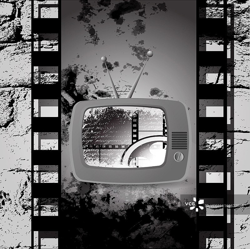 可爱的复古电视矢量，电影电影摄像机在胶片带框架图片素材