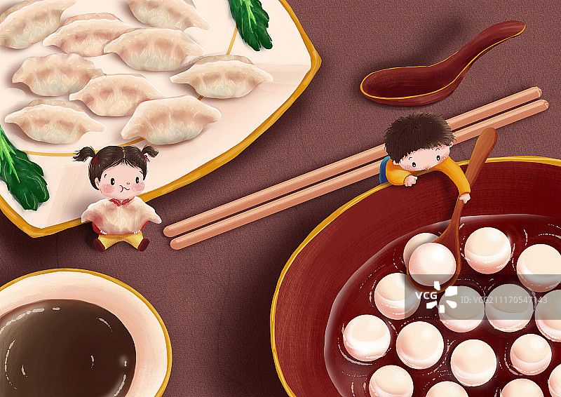 饺子汤圆和娃娃图片素材