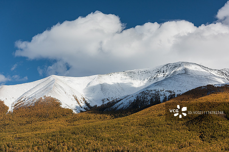 秋季的新疆雪山自然风光图片素材