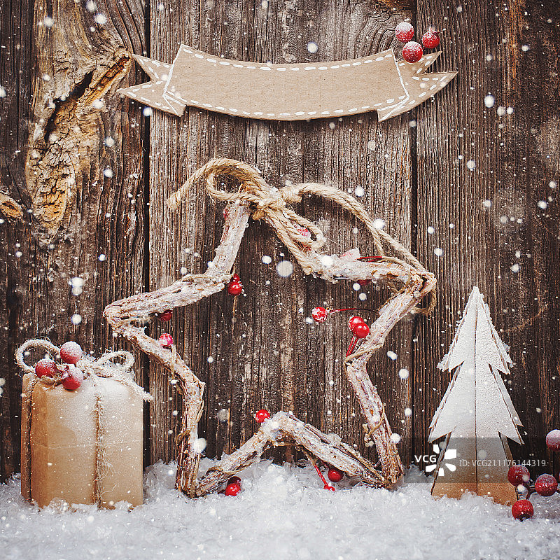 圣诞节装饰木制背景图片素材