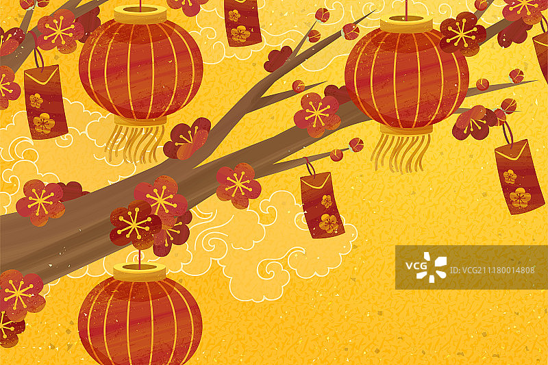 春节红灯笼与梅花背景图片素材
