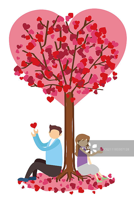 情人节坐在树下的情侣图片素材