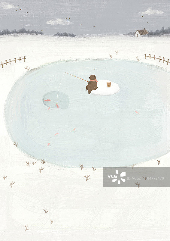 北欧风动物插画二十四节气图大寒图片素材