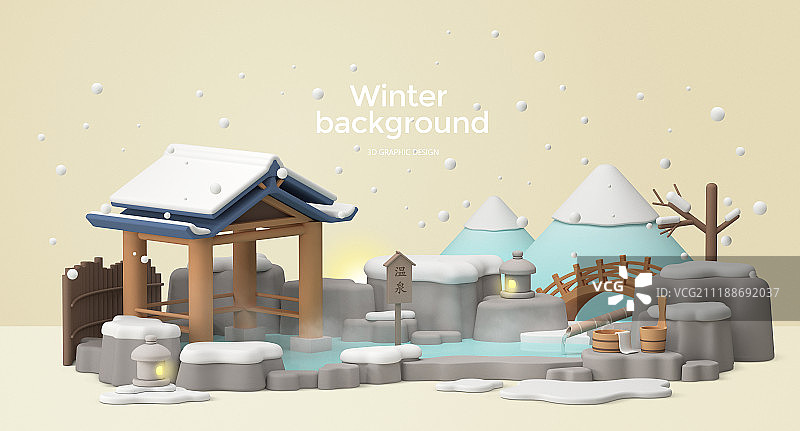 3D渲染冬季背景。最小的粉彩背景。006图片素材