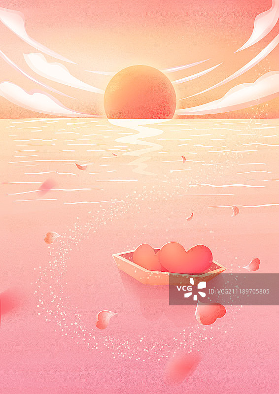 粉色海边浪漫夕阳图片素材