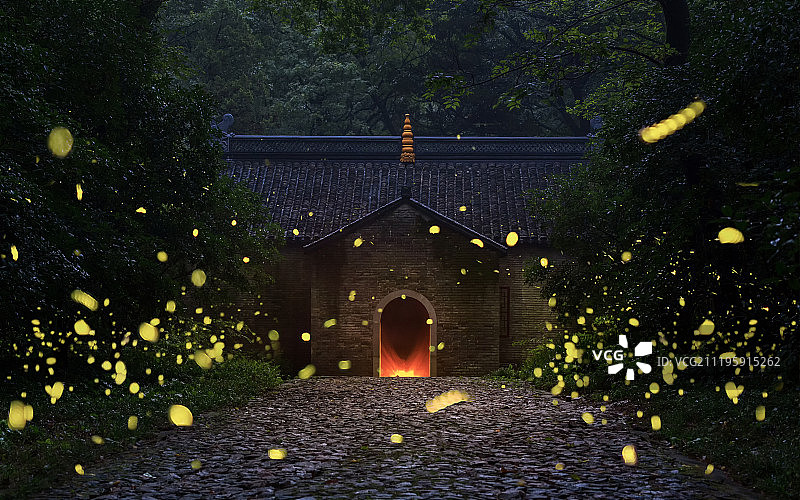 南京中山陵夏季萤火虫图片素材