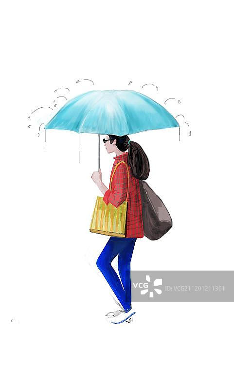 雨中少女图片素材