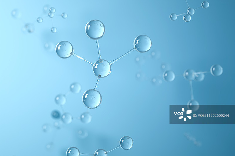 3D抽象玻璃球组成的分子链结构图片素材