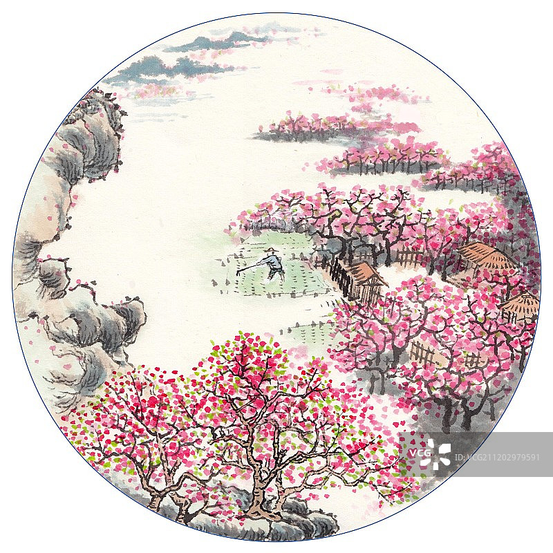 中国风手绘水墨插画二十四节气之春分图片素材