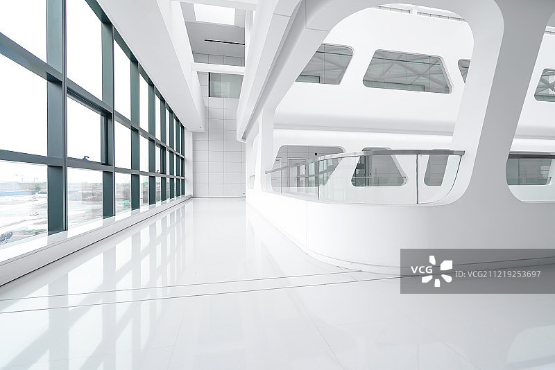 白色现代建筑室内空间设计背景图片素材