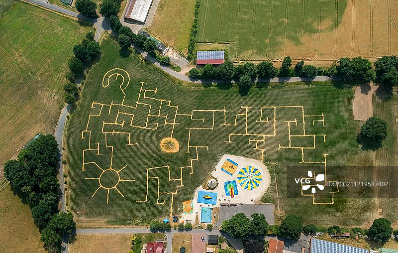 特哈特玉米迷宫，儿童游乐场，Heidkantweg 90，迷宫，Haltern am See，鲁尔地区，北莱茵威斯特伐利亚，德国，欧洲图片素材