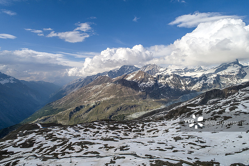 瑞士  阿尔卑斯山脉 戈尔纳格拉特 雪山 航拍图片素材