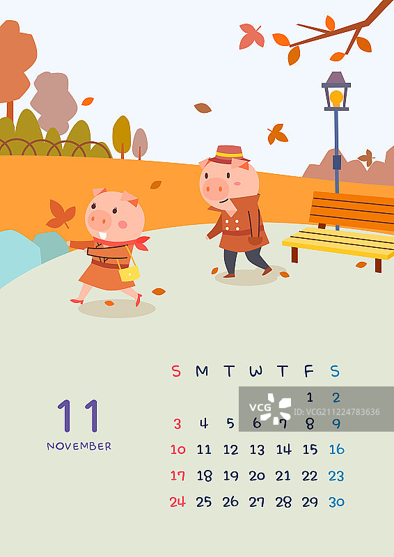 猪,性格,日历,2019年11月,秋天,枫树,公园图片素材