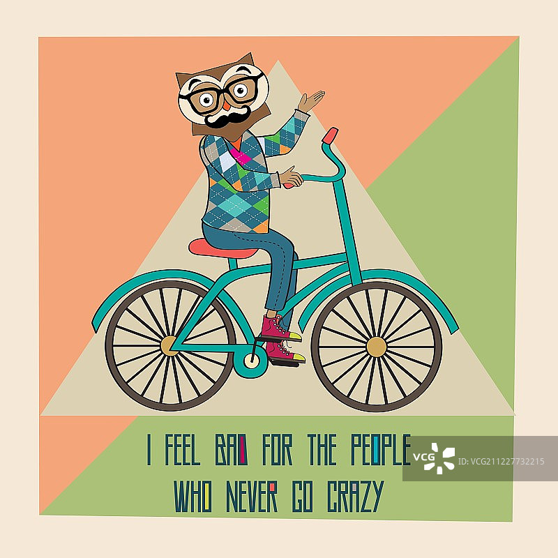 潮人海报和骑自行车的书呆子猫头鹰图片素材