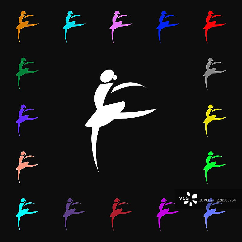 跳芭蕾的女孩，芭蕾舞者的标志。为你的设计添加了很多色彩丰富的符号。向量图片素材