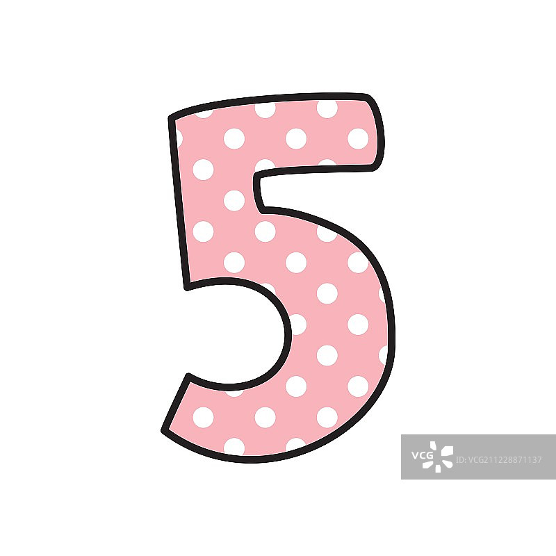 5号带白色圆点的淡粉色，矢量孤立在白色背景上图片素材
